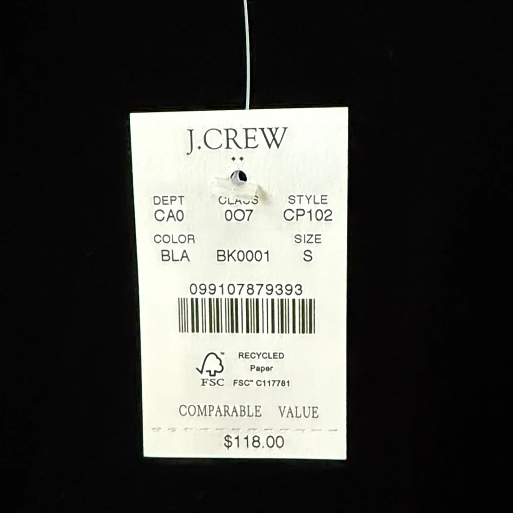 J. CREW Velvet puff-sleeve Sheer Long Sleeve top Black Color size Small NWT
